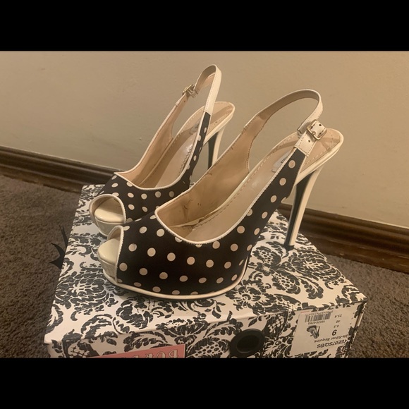 Guess black and white polka dot peep toe heels - Picture 2 of 5